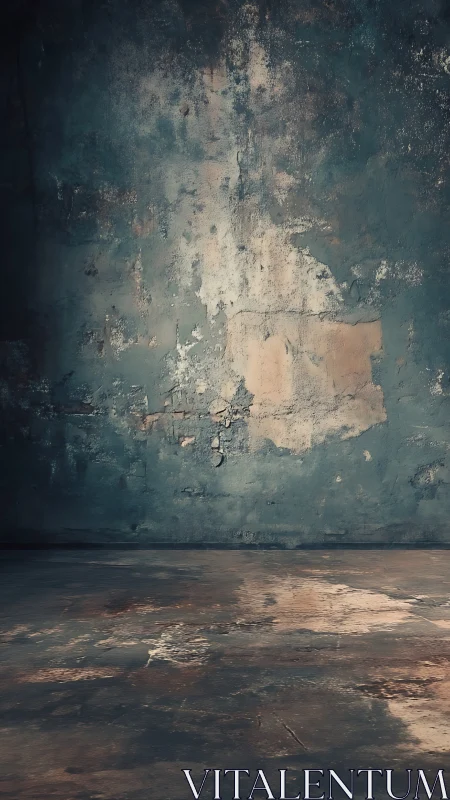 Weathered concrete wall meets worn reflective studio floor