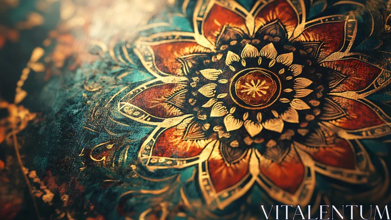 Gilded mandala blooms like embers swirling in midnight tide