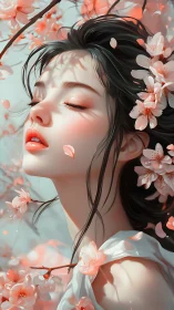 Blossom dreamer adrift in pastel petals and soft daylight.