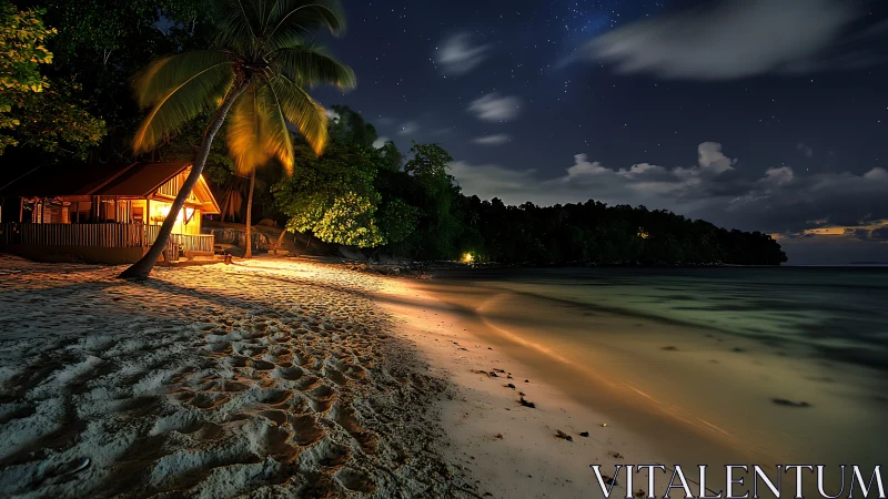Tropical Bungalow Under Starlit Skies by the Sea.