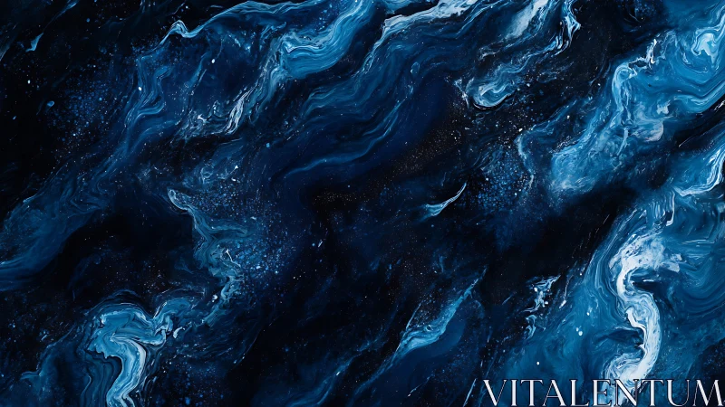 Midnight blue nebula swirls with luminous cosmic currents.