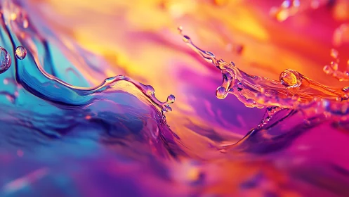 Chromatic liquid splash curves across neon gradient surface