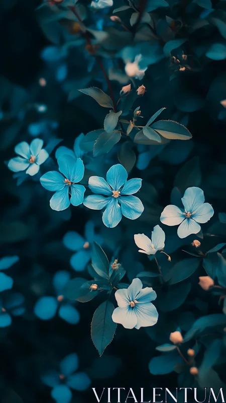 Teal and Cream Flowers in Soft Focus Garden.