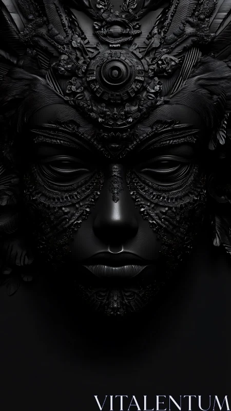 Monochrome cyber-baroque mask renders in sculpted low-key detail
