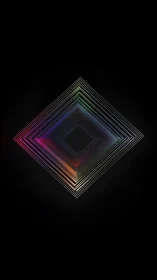 Radiant neon diamond quietly unfolds against deep black space