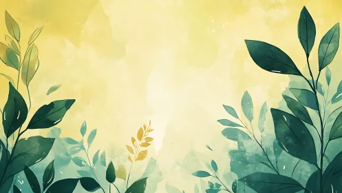 Sunlit watercolor leaves quietly frame a dreaming sky of green