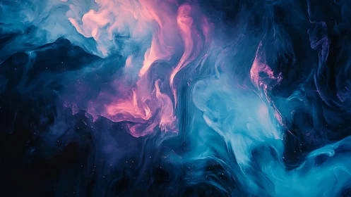 Colored fluid plumes form diffuse abstract cloud structures