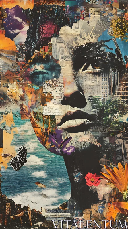 City tides carve a dreaming face from sky, stone, and bloom