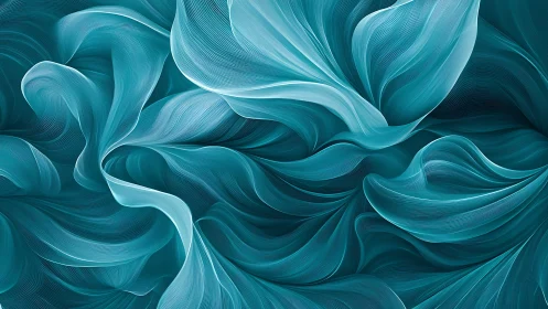 Parametric teal flow fields form layered, ribbon-like wave structures