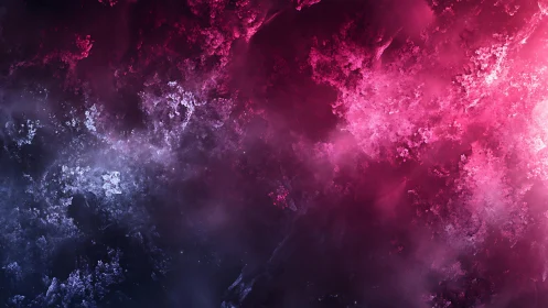 Abstract cosmic nebula in pink and blue digital art style.
