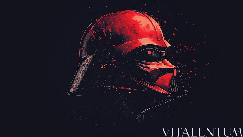 Red sci fi villain helmet portrait in dark graphic profile.