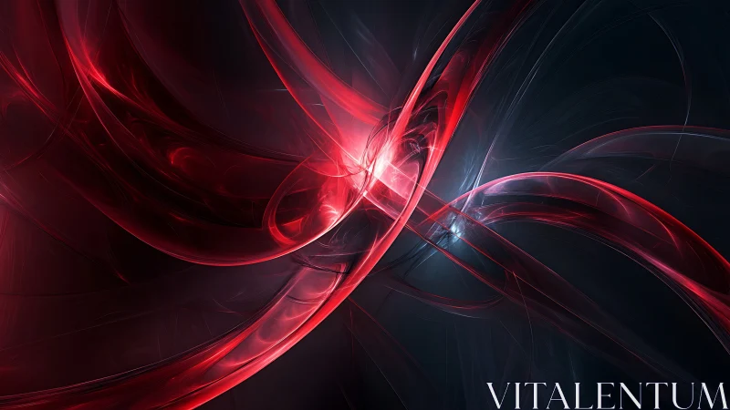 Crimson energy ribbons twist through a deep cosmic void