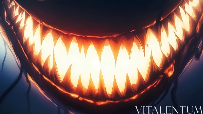 Glowing demonic grin burns through darkness with eerie menace