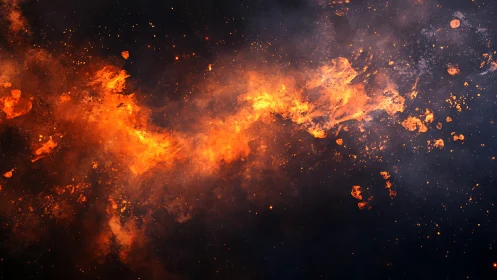 Explosive Fire Burst Against Dark Background. Dynamic Energy Release.