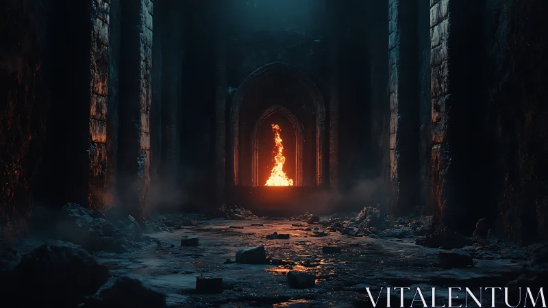 Lonely altar flame warming a forgotten stone hall.