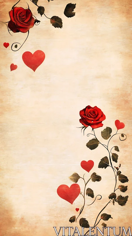 Crimson Romance Blooms Within Vintage Whispers and Delicate Hearts