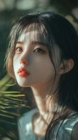 Soft sunlight illuminates a serene digital portrait of a girl.