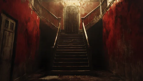 Staircase of rusted whispers climbs toward a sealed secret door