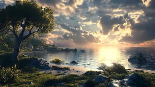 Golden Hour by the Shore: Nature's Peaceful Embrace.