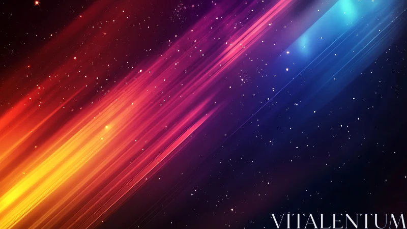 Cosmic light trails streak across deep starfield sky.