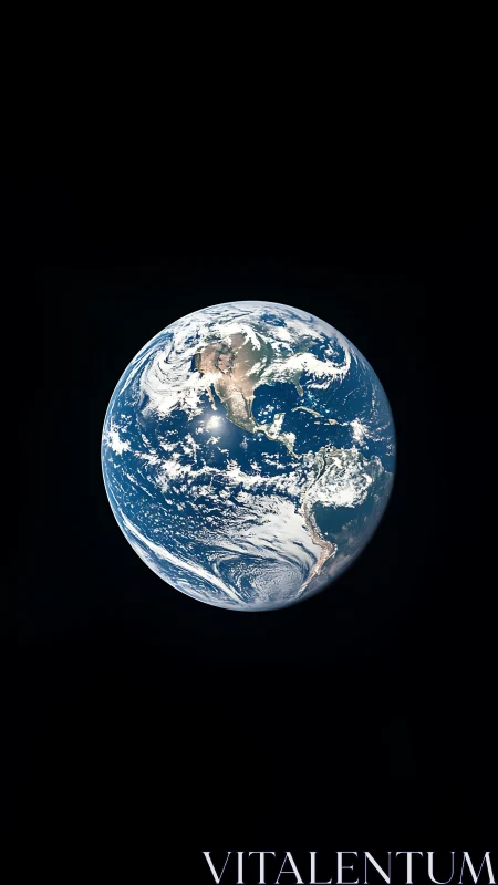 Planet Earth floats in deep black space, glowing softly.