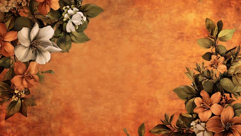 Blooms Orchestrate Against Burnished Orange Canvas