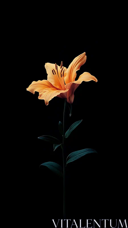 Golden Lily Blooms in Elegant Solitude Against Black