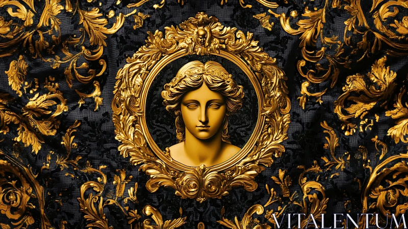 Golden classical portrait framed in ornate baroque splendor.