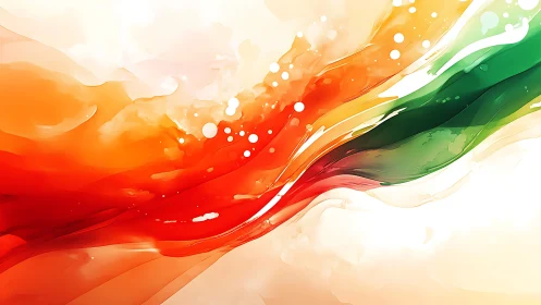 Ribbon rivers of red, orange and green in luminous swirl.