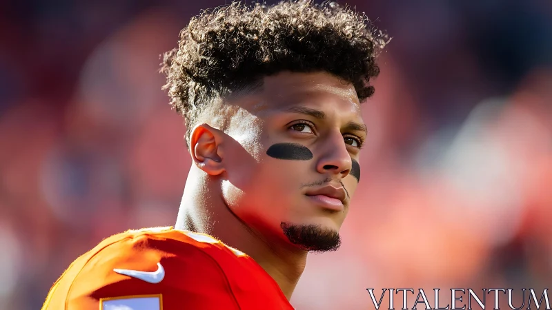 Focused football player gazes downfield under stadium light