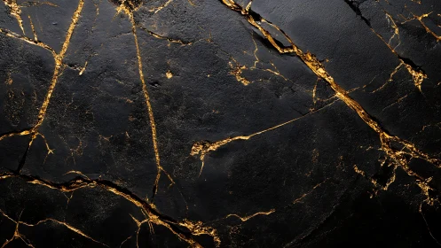 Dark fractured surface is intersected by metallic gold veins