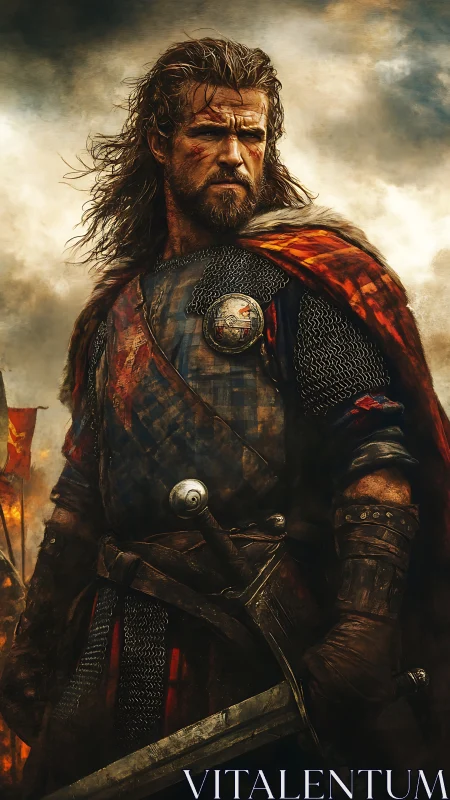 Storm-worn warrior wrapped in tartan and quiet resolve.