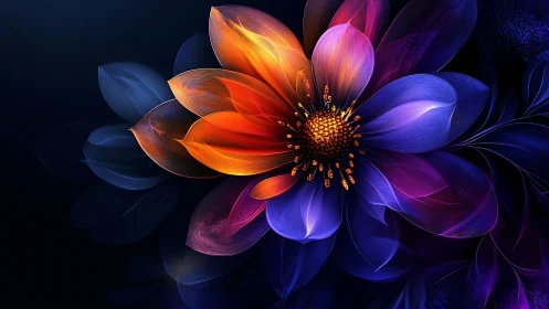 Luminescent Bloom: Neon Digital Flower with Radiant Orange Core.