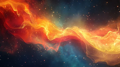 Dynamic Fire Flowing Through Cosmic Space With Particle Luminescence