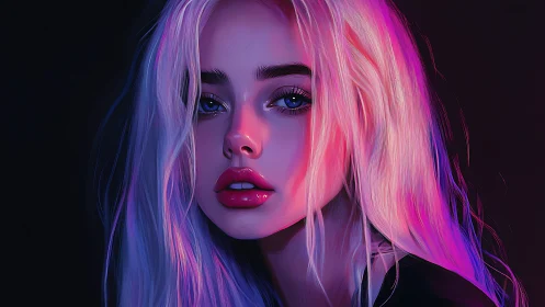 Neon whispers pour across her porcelain gaze tonight