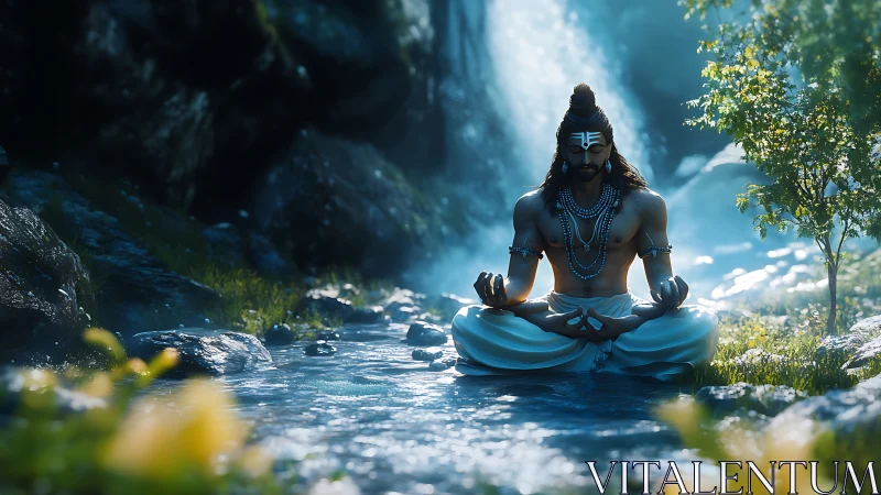 Riverlight serenity crowns the meditating mountain guardian