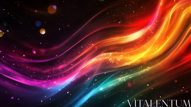 Neon river ribbons swirl through a star-dusted digital night.