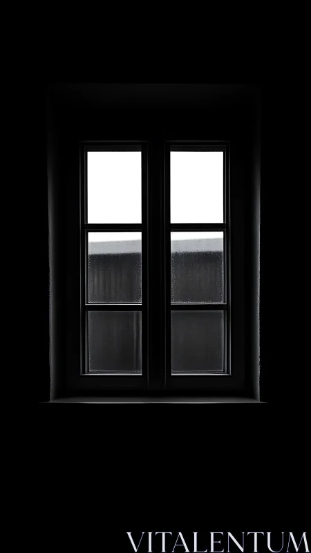 Dark interior window frames stark rainy exterior view