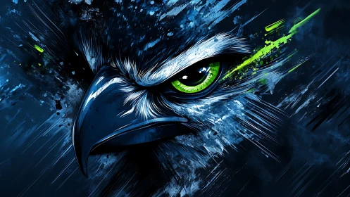 Fierce Hawk Close-Up in Abstract Digital Art With Neon Accents.