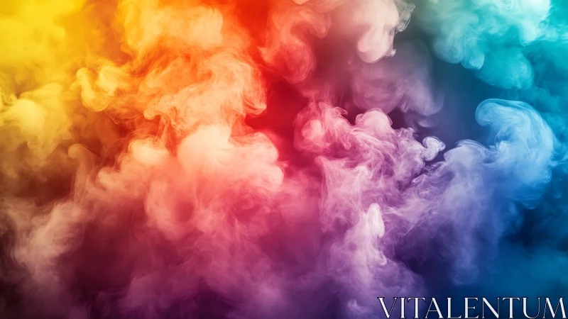 Multicolored swirling smoke clouds on dark gradient background.