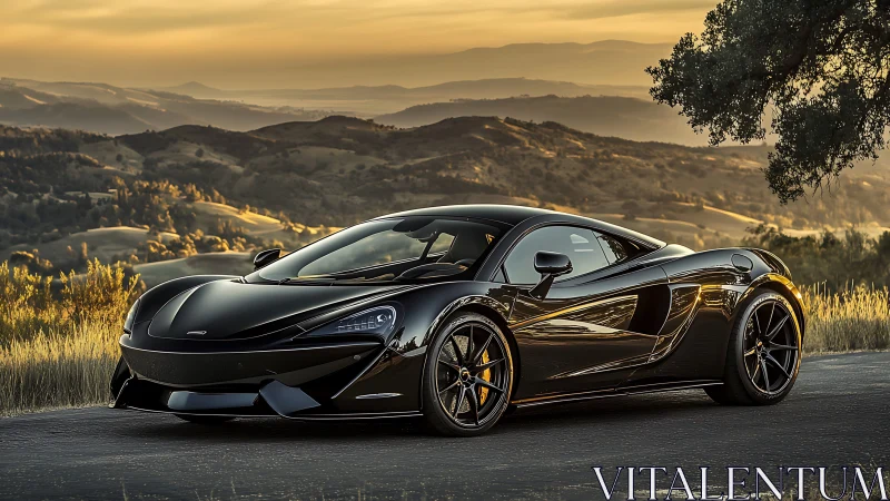 Black sports coupe is parked on a rural mountain roadway