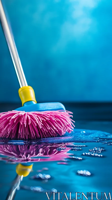 Bright pink cleaning mop bringing color to a shiny floor.