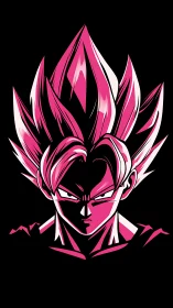 Pink haired anime warrior portrait on black background.