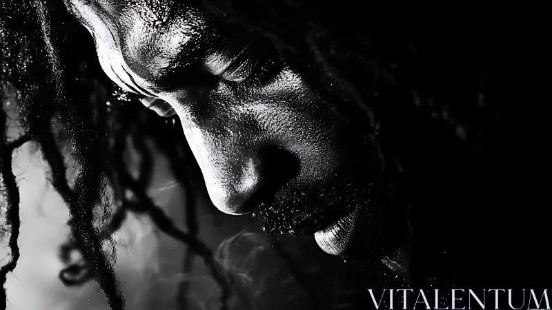 High-contrast side-lit portrait isolates textured skin and profile