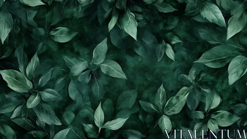 Digitally rendered botanical canopy forms layered emerald foliage