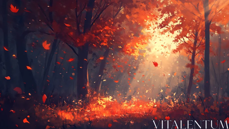 Autumn Forest Engulfed in Vivid Orange Flames.