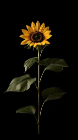 Golden sunflower with dark burgundy center against black.