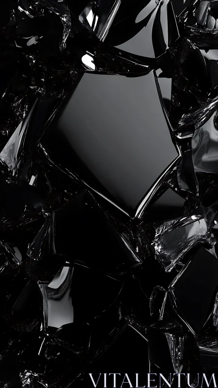 Shattered black glass shards form a high-gloss abstract field