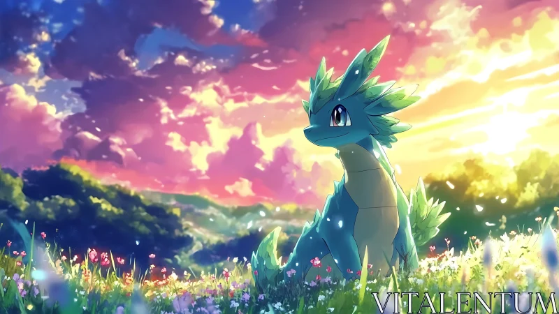 Sunset crowns the leafy dragon as guardian of wild meadows