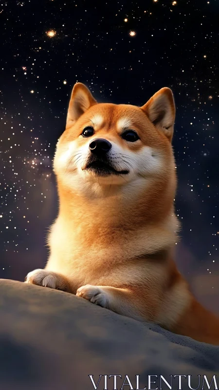 Stargazing Shiba sentinel crowned by a shimmering cosmos.